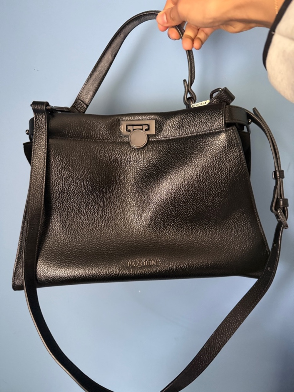 Black Leather Satchel with Top Handle